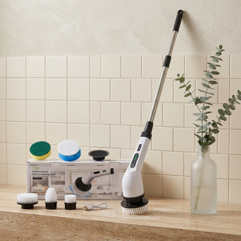 Adjustable-Length Multifunction Electric Cleaning Brush For Bathroom Glass